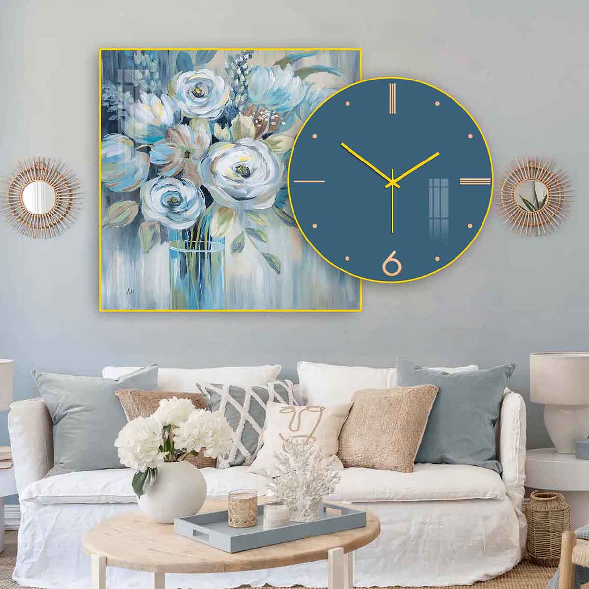 Bộ tranh đồng hồ trang trí, tranh ghép đồng hồ treo tường tráng gương hiện đại gam05-05