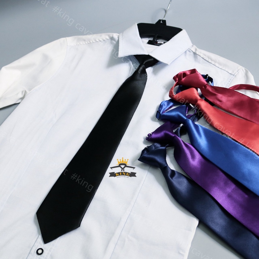 Cà vạt nam KING, caravat công sở và học sinh thắt sẵn vải phí bóng mịn cao cấp giá rẻ C015