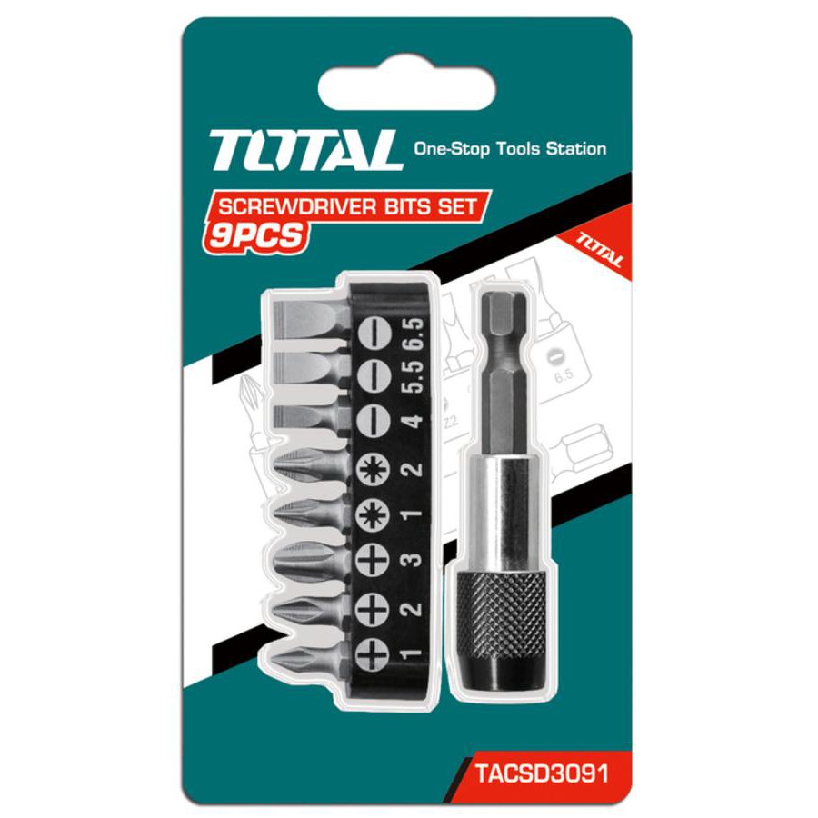 Bộ 9 đầu tua vít total + kèm theo 1 mũi gắn vặn vít - tacsd3091