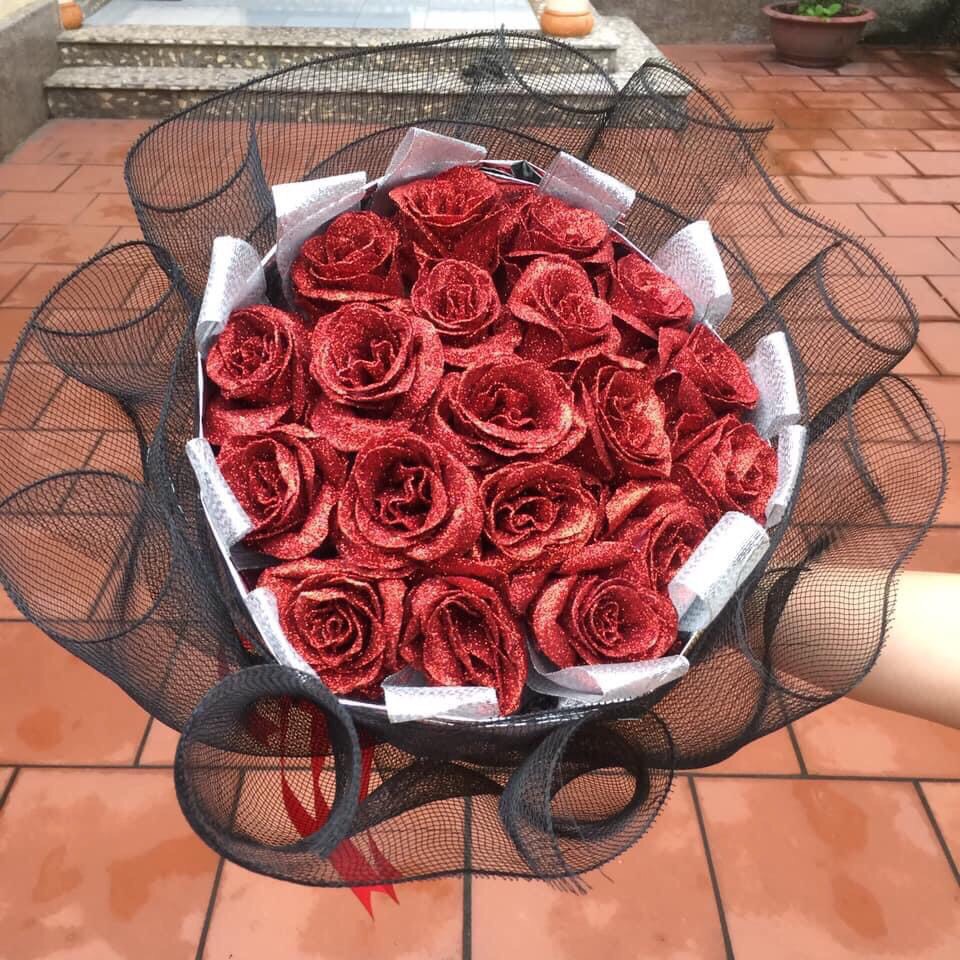 Bó hoa hồng nhũ hàng cao cấp trang trí nhà cửa - làm quà HS11