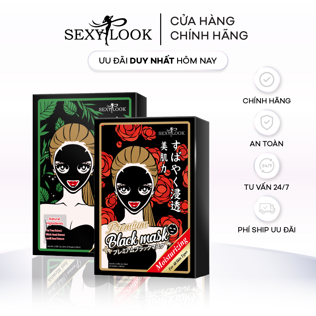 Combo 1 hộp mặt nạ đen tràm trà + 1 hộp mặt nạ đen hoa đỏ sexylook sexylook
