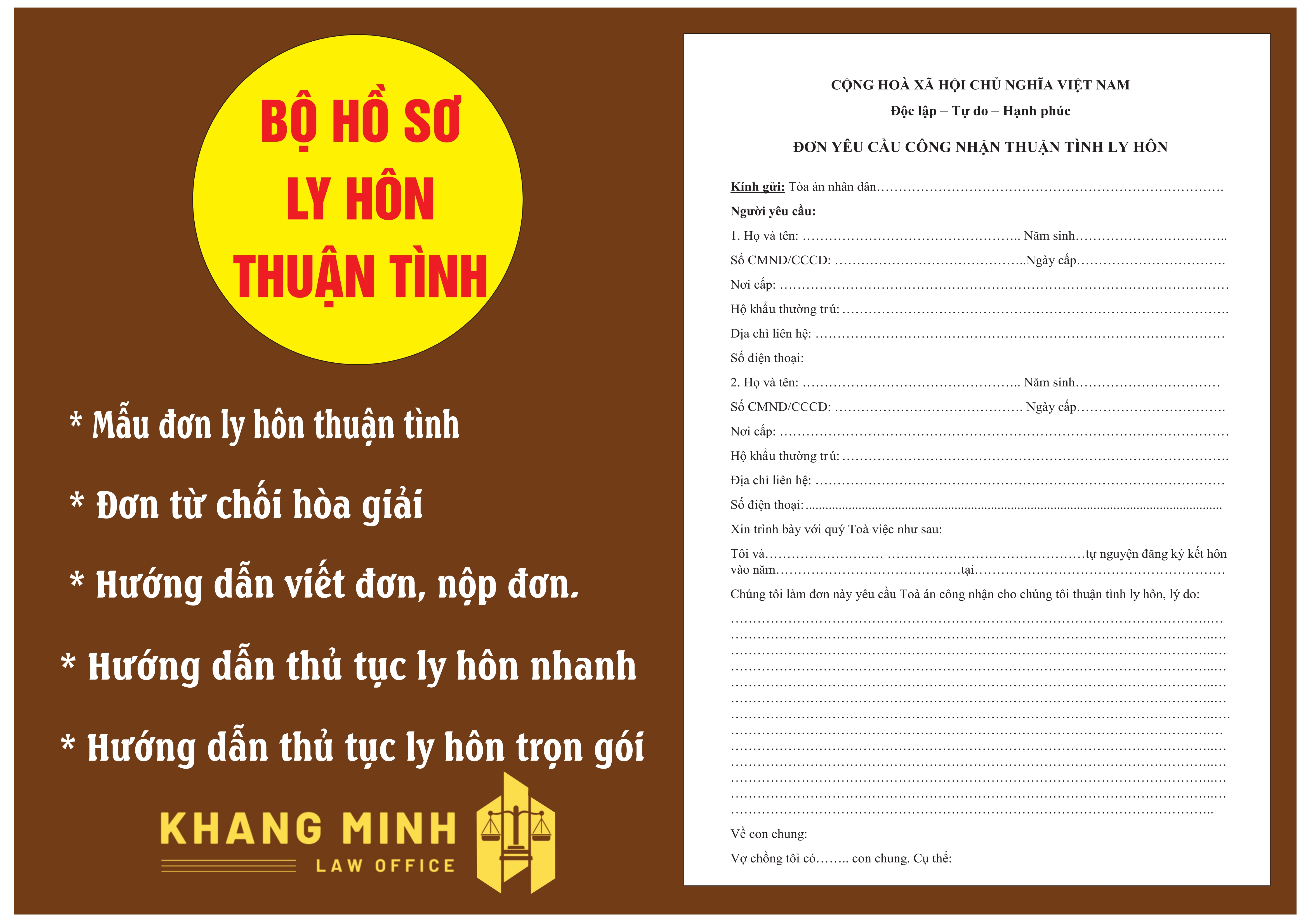 Bộ hồ sơ ly hôn thuận tình đầy đủ do luật sư soạn + Hướng dẫn viết đơn mới nhất