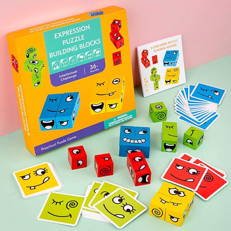 Bộ đồ chơi cho bé EXPRESSION PUZZLE BUILDING BLOCKS xếp hình theo biểu cảm khuôn mặt tăng độ phản xạ tư duy cho bé kích hoạt bán cầu não trái và phải rèn trí tưởng tượng