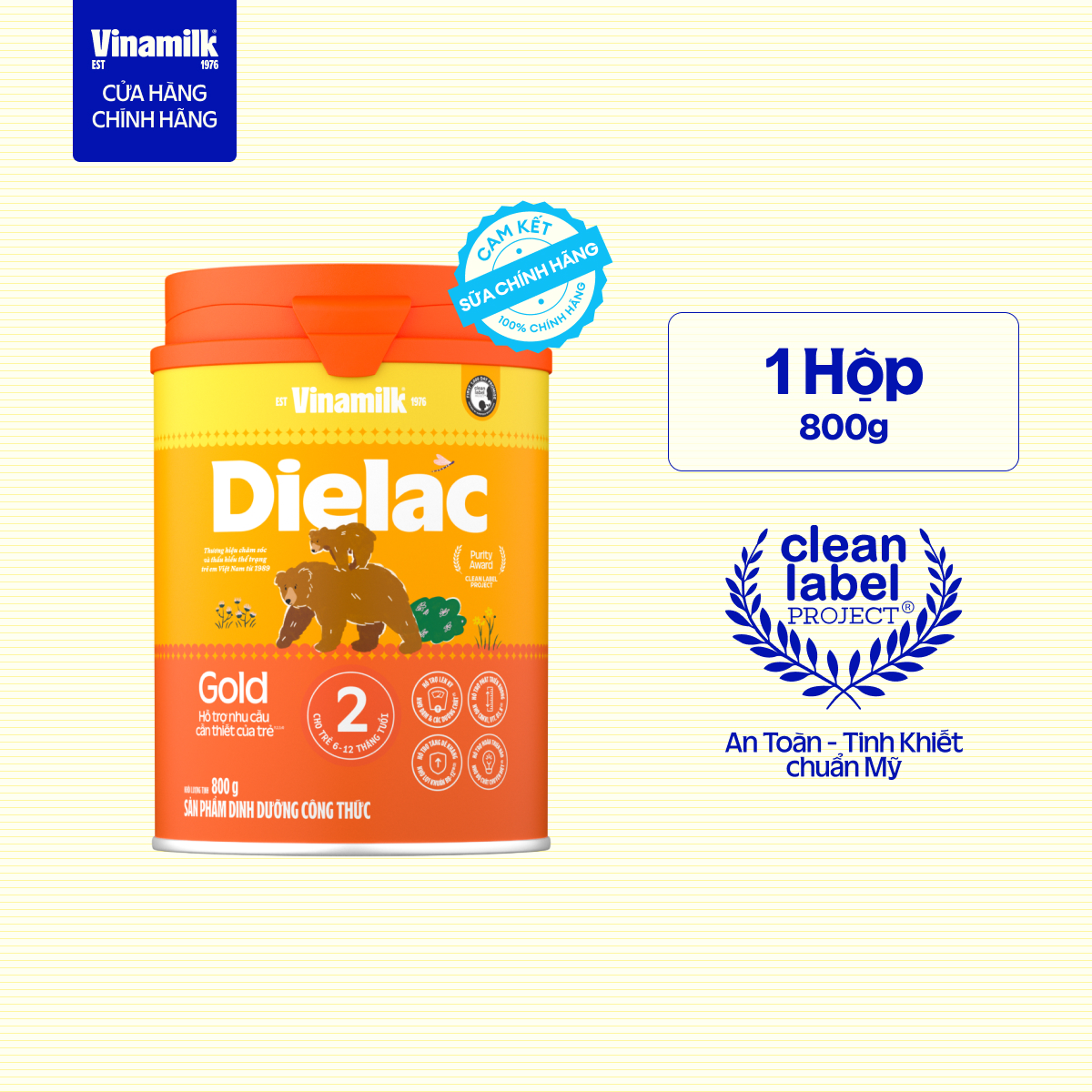 Sữa bột Vinamilk Dielac Gold 2 - 800g Hộp Thiếc (cho trẻ từ 6 - 12 tháng tuổi) - Sữa cho trẻ sơ sinh, hỗ trợ phát triển trí não của bé, tăng cân, chiều cao