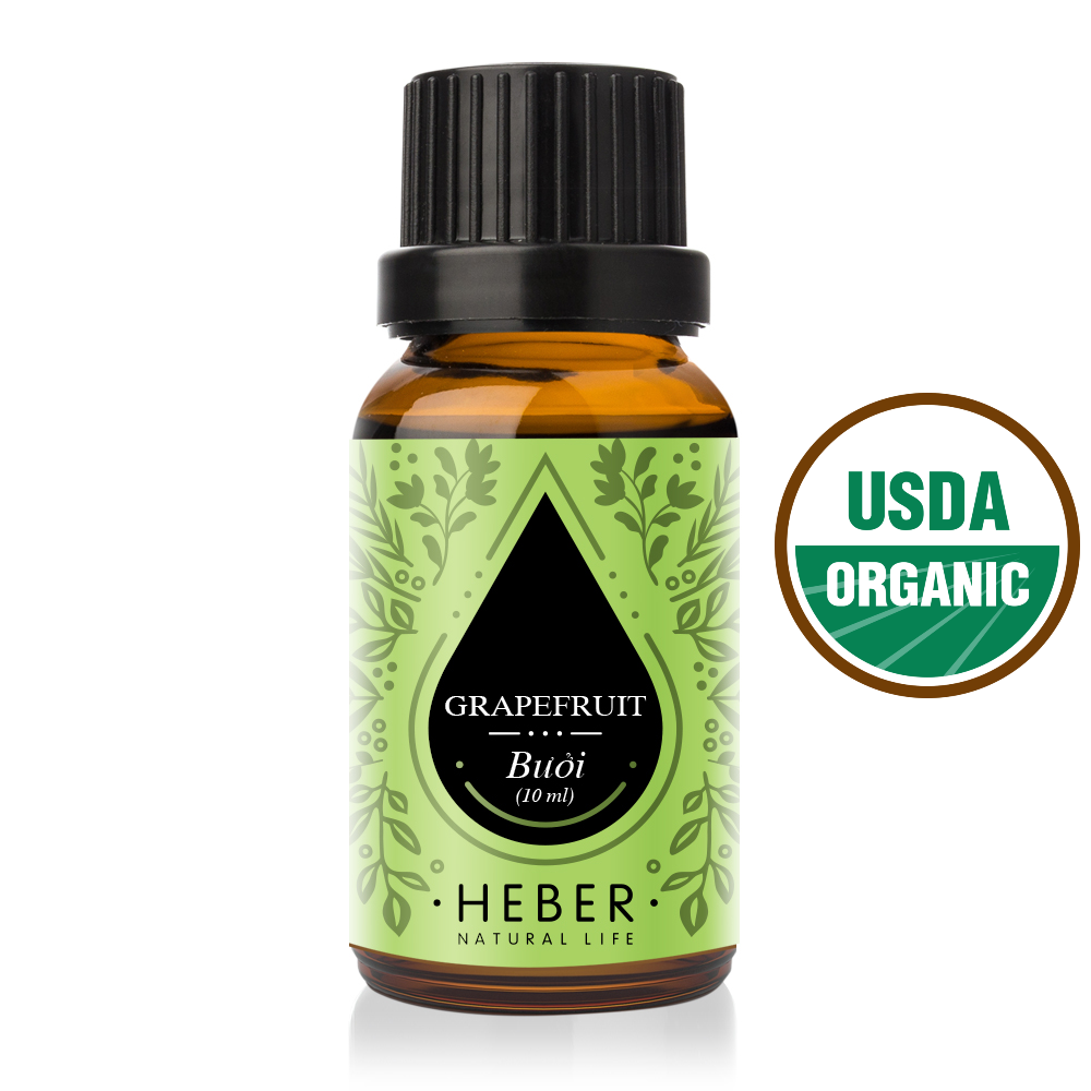 Tinh Dầu Bưởi Grapefruit Essential Oil Heber Vietnam, 100% Thiên Nhiên Nguyên Chất, Cao Cấp Nhập, Kiểm Nghiệm Quatest 3, Xông Thơm Phòng , Hương Dịu Nhẹ