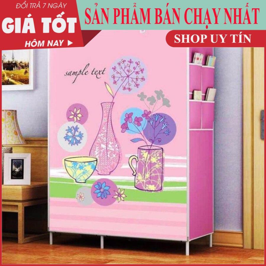 [HOTHIT SIÊU RẺ] Tủ vải quần áo cao cấp kiểu dáng 3D 2 buồng 6 ngăn (có 2 màu xanh dương và hồng ), Tủ vải đựng quần áo cao cấp ( được chọn màu )