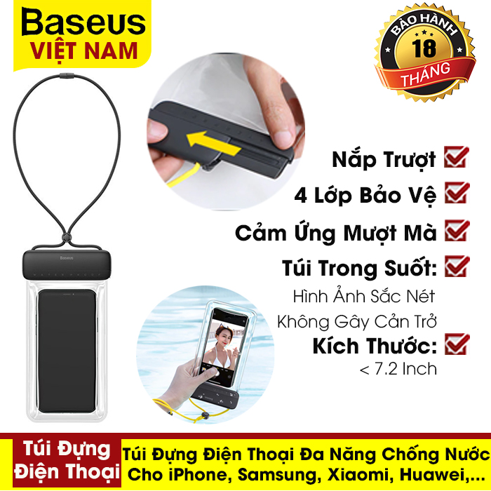 Túi Chống Nước Điện thoại Cho Iphone 11 Pro Max Bơi Túi Đựng IPX8 Đa Năng Dành Cho Samsung S20 Trôi lặn Lướt Sóng( Baseus Let's Go Slip Cover Waterproof Bag ).