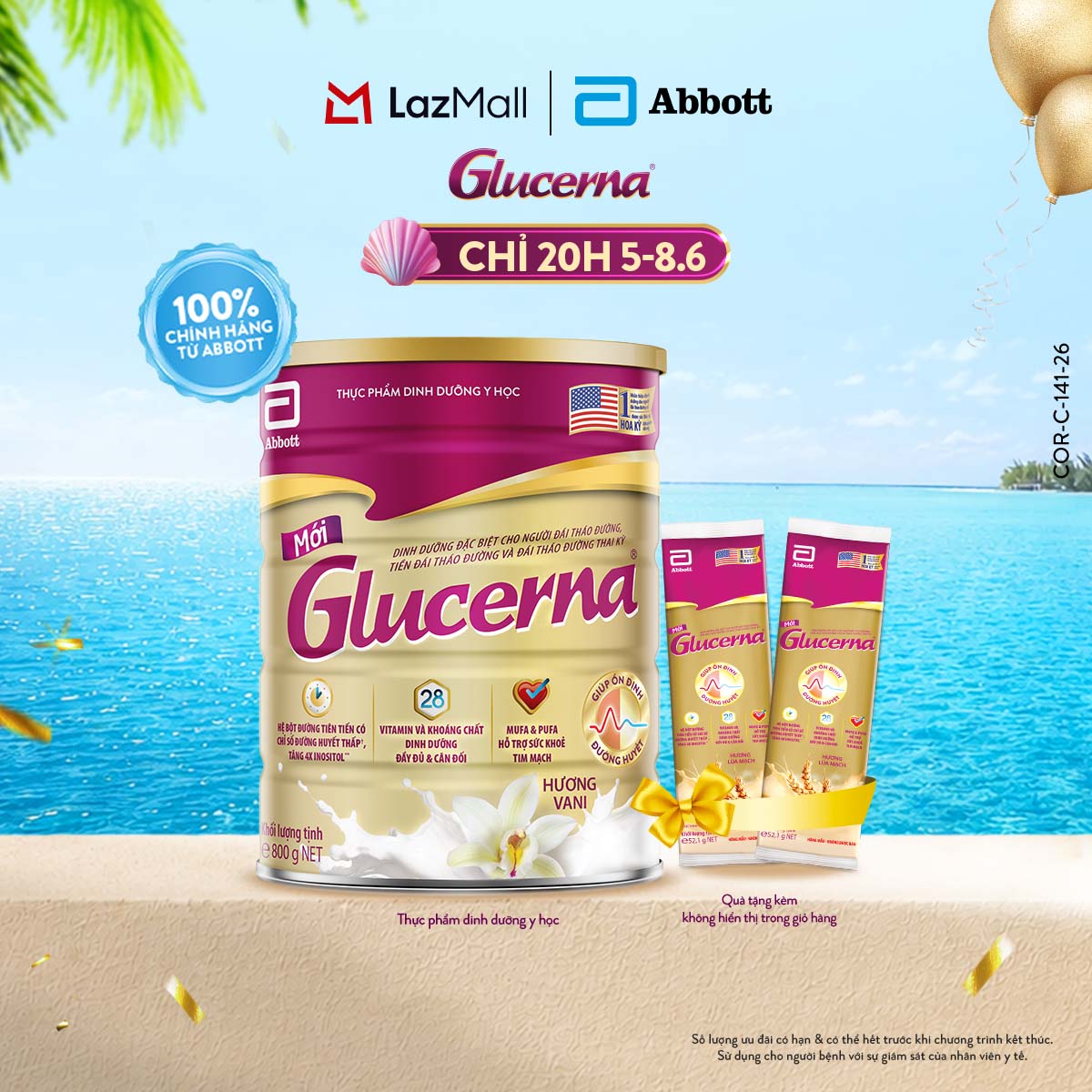 [CHỈ 20H 05-08.06 GIÁ TỐT MUA NGAY-SLCH] [Tặng 2 gói dùng thử] Sữa bột Glucerna hương vani 800g (Bao bì thay đổi theo từng đợt nhập hàng)