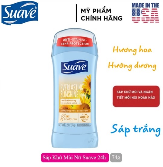 [USA] Lăn sáp khử mùi nữ Suave Everlasting Sunshine 74g - Mỹ