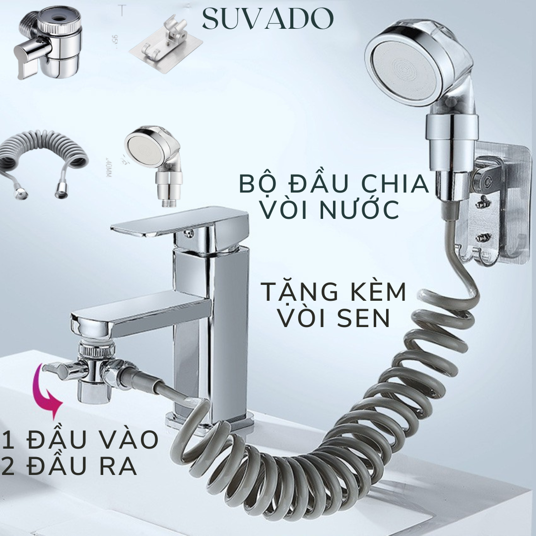 Bộ Đầu nối Van chuyển đổi chia Vòi Nước Chậu Rửa Mặt Lavabo 1 đầu vào 2 đầu ra chất liệu hợp kim chống gỉ DV2 SUVADO