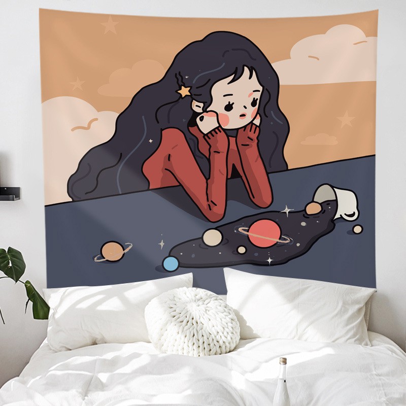 Tranh vải, hình CÔ GÁI ĐÁNG YÊU thảm vải treo tường decor phòng cực đẹp size 130x150cm