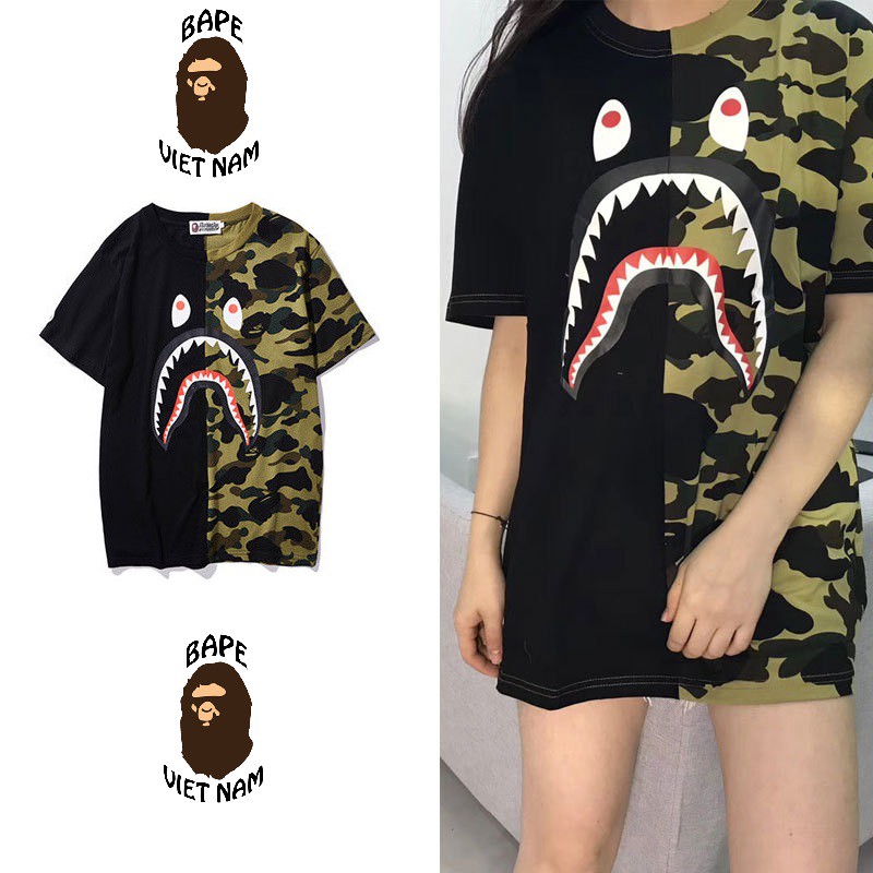 Tee bape shark half camo , áo thun bape cá ngáo, áo phông bape cá mập bape chất cotton vn