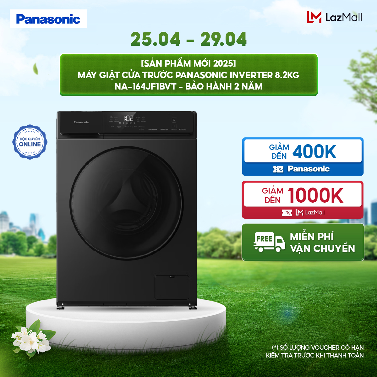 [Sản phẩm mới 2025] Máy Giặt Cửa Trước Panasonic Inverter 8.2KG NA-164JF1BVT - Bảo Hành 2 năm