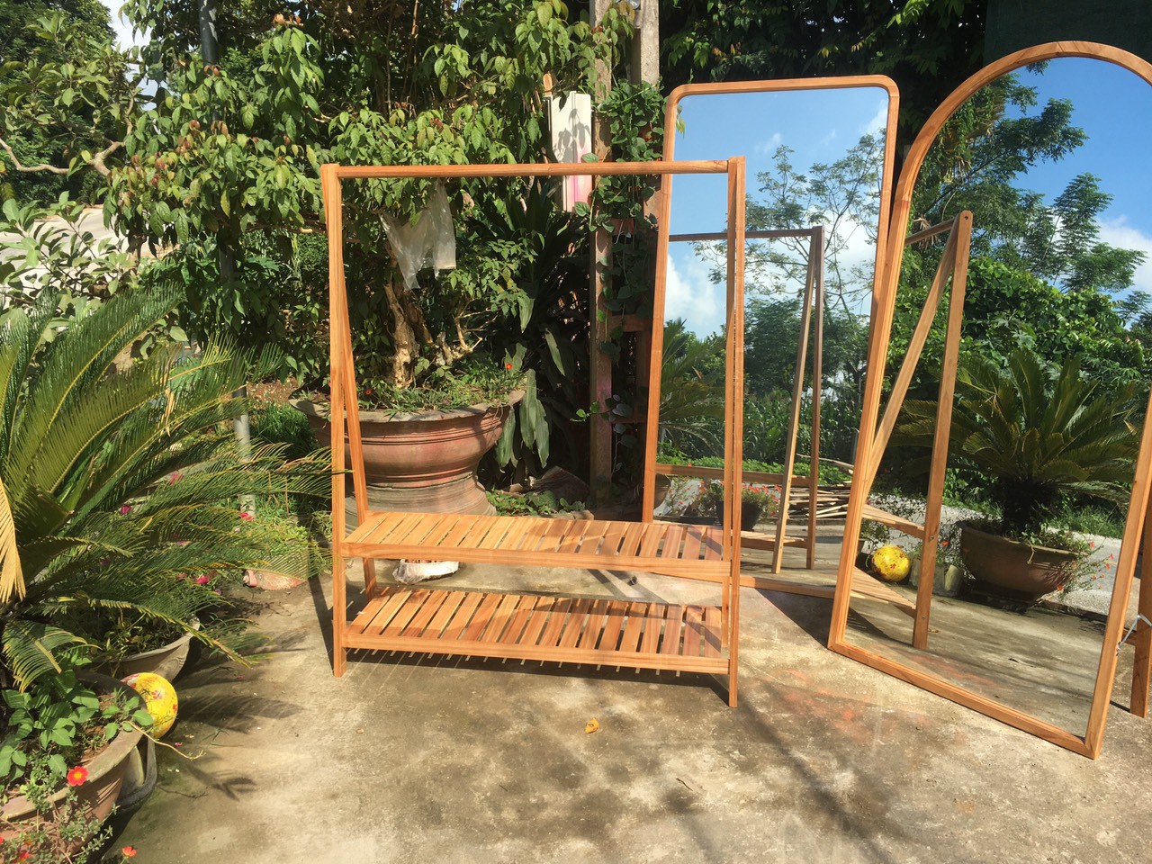 Kệ gỗ 2 tầng treo quần áo gỗ tự nhiên