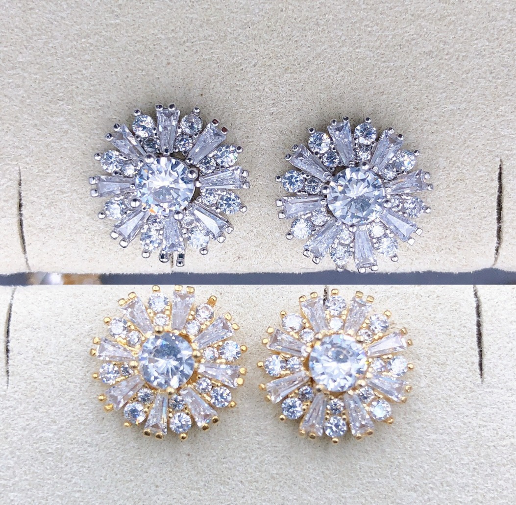 Bông tai nữ kiểu dáng Hàn Quốc mạ vàng 18K đính kim cương nhân tạo, công nghệ xi vàng 4 lớp cao cấp M35U