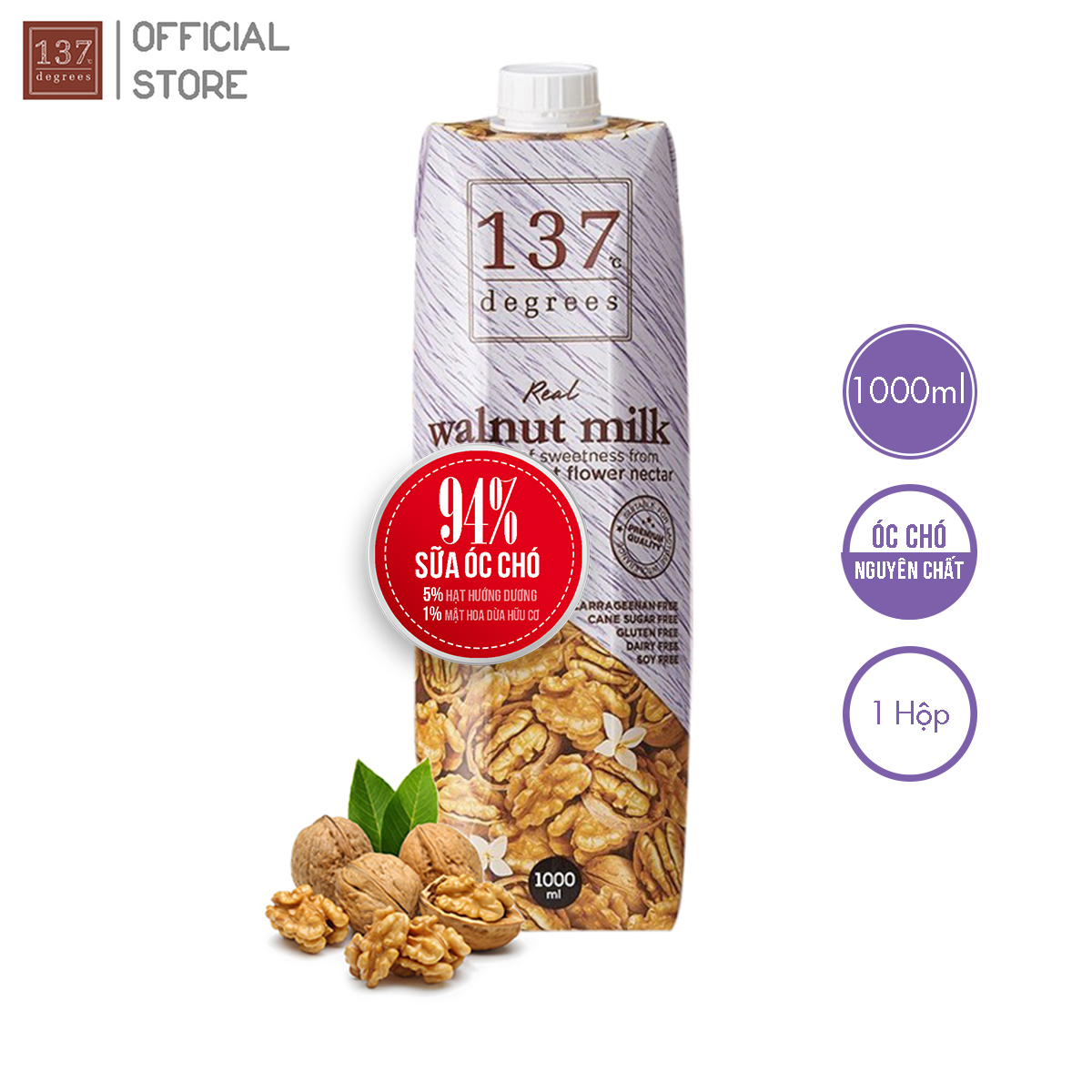 Sữa hạt óc chó nguyên chất 137 degrees nhập khẩu thái lan - hộp 1000ml