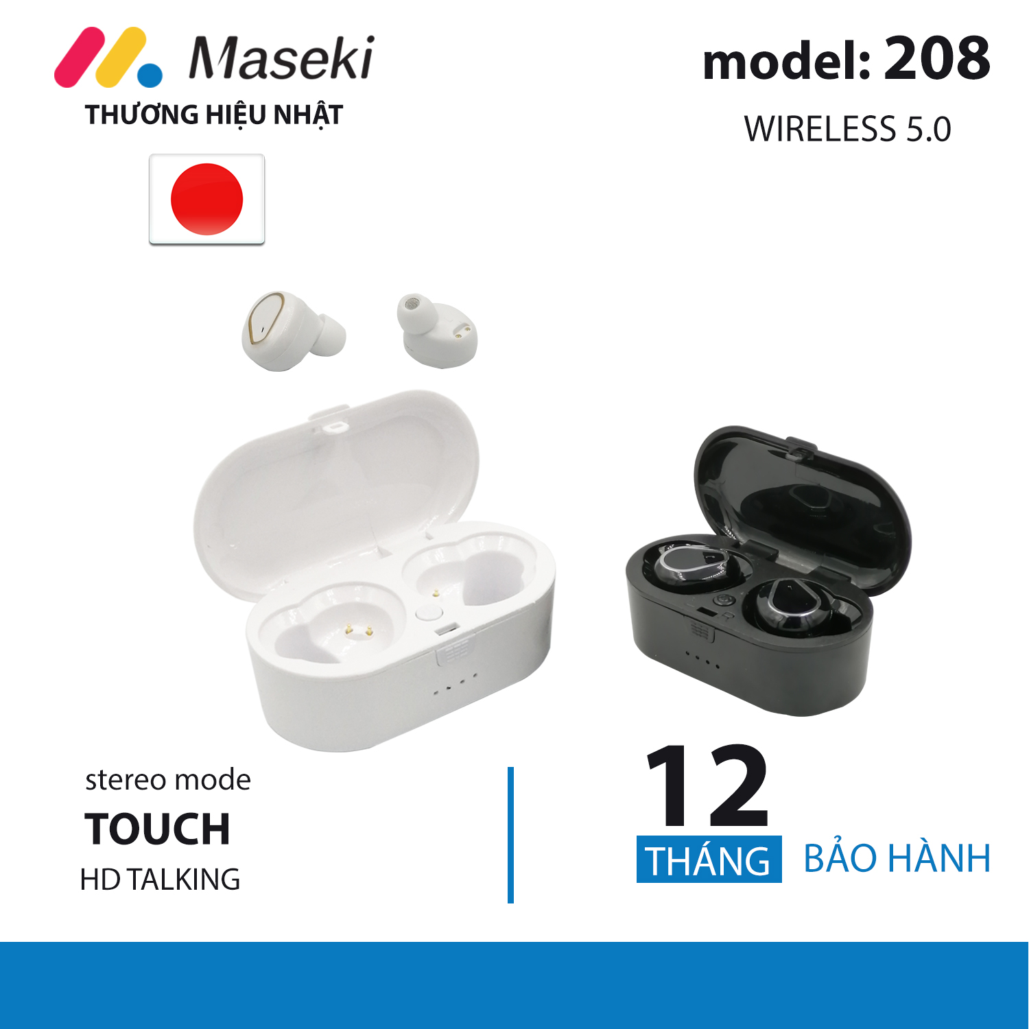 Tai nghe bluetooth Maseki model 208 nút cảm ứng [BH 1 năm]