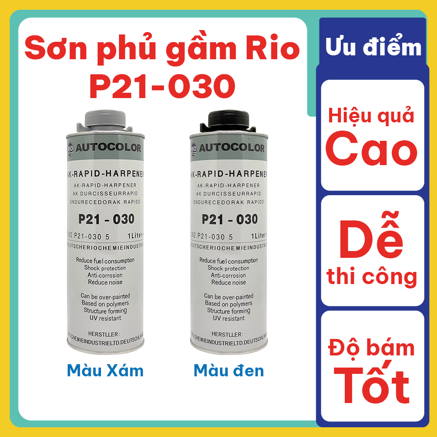 Sơn phủ gầm/ sơn xịt gầm chống ồn, chống gỉ xe ô tô rio autocolor p21-030 màu đen, màu xám