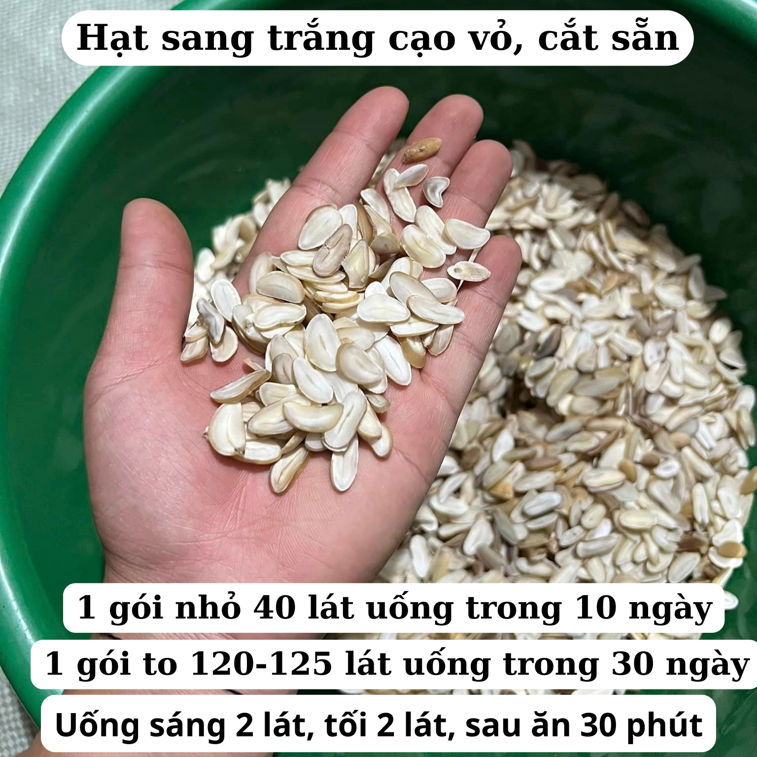 Hạt sang, hạt sành trắng rừng Tây Bắc cạo vỏ, cắt lát sẵn. Hạt sang chữa đau dạ dày đại tràng đi ngoài phân lỏng của người H. Mông