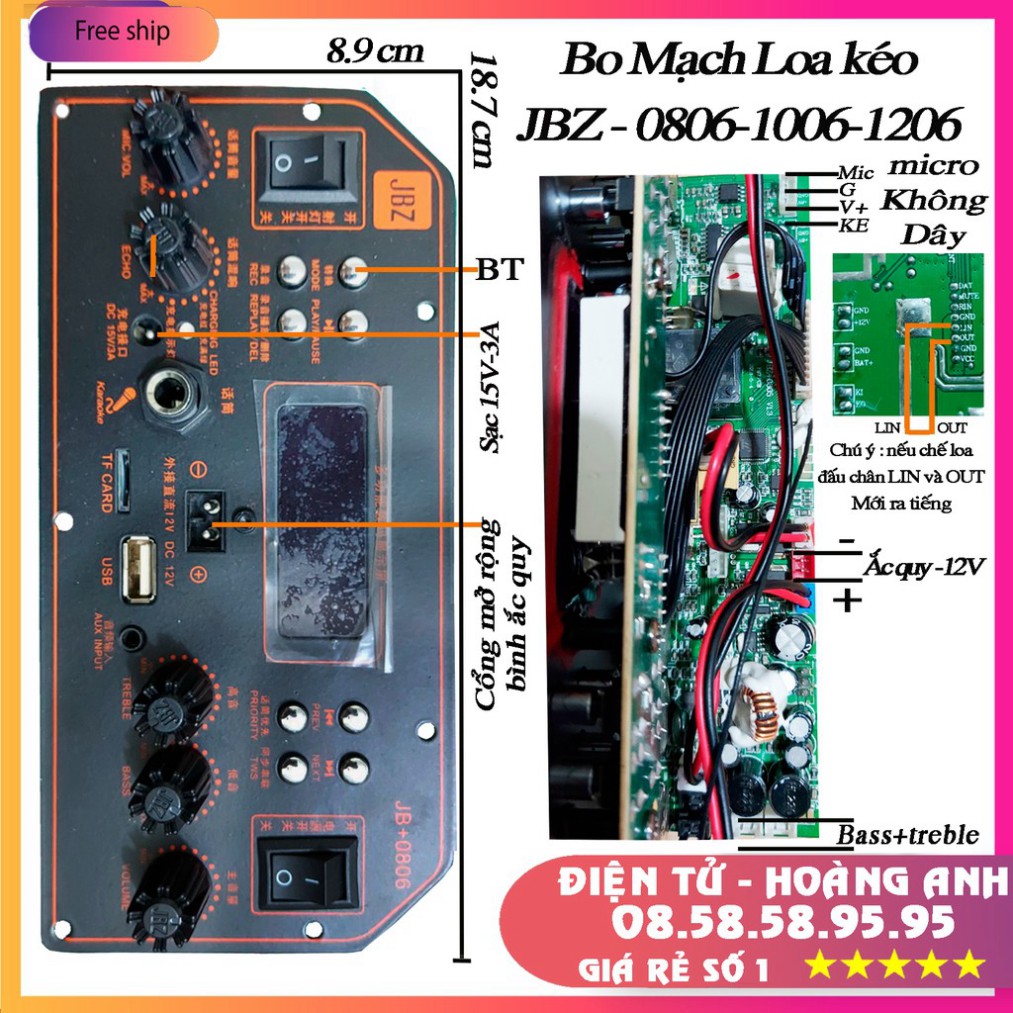 Bo mạch loa keo jbz 0806 - 1006 - 1206 - hàng chính hãng jbz zl- 08.58.58.95.95
