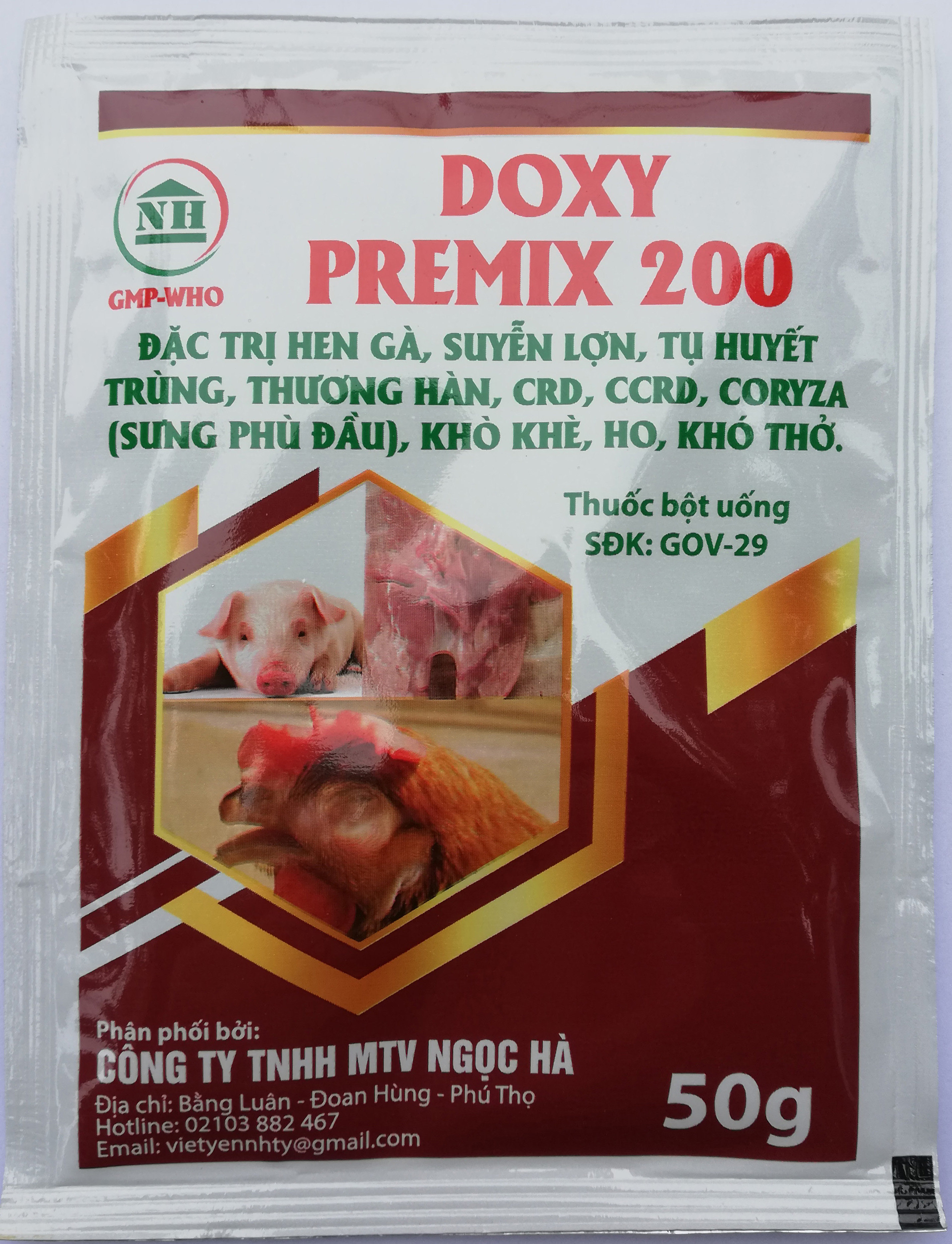 1 gói DOXY PREMIX 200  50g Dùng cho Hen gà, suyễn lợn, tụ huyết trừng, thương hàn, CRD, CCRD, khò kh