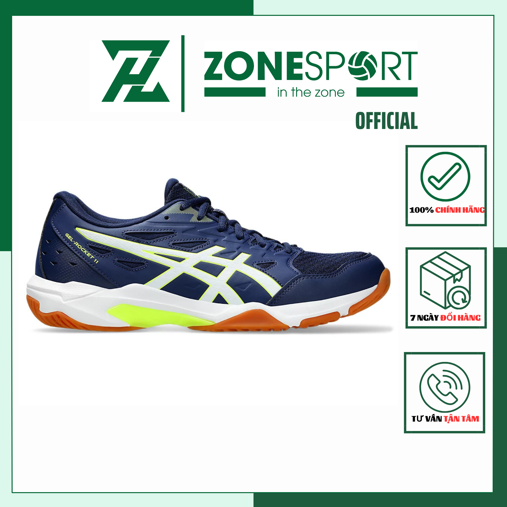 Giày Asics Gel Rocket 11 Xanh Đen Chuối - Giày Bóng Chuyền, Cầu Lông, Tennis cổ thấp đa năng