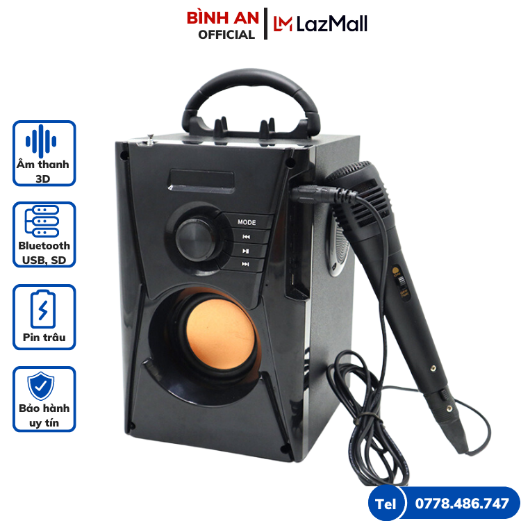 Loa kẹo kéo công suất lớn, loa bluetooth karaoke mini cầm tay, loa hat karaoke - bảo hành chính hãng kaw
