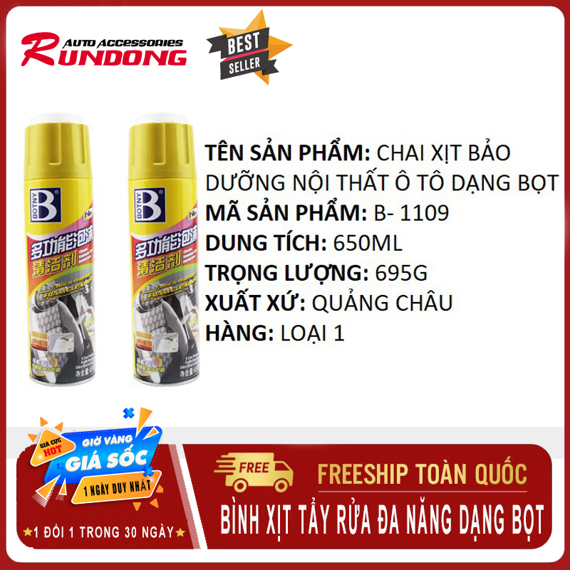 Bình xịt tẩy rửa đa năng nội thất ô tô Foam Cleaner, Hương chanh thơm mát, tẩy sạch vết bẩn tận gốc-RUNDONG