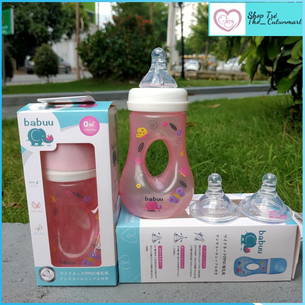 Bình sữa khoét lỗ Babuu 150-240ml nhập khẩu chính hãng