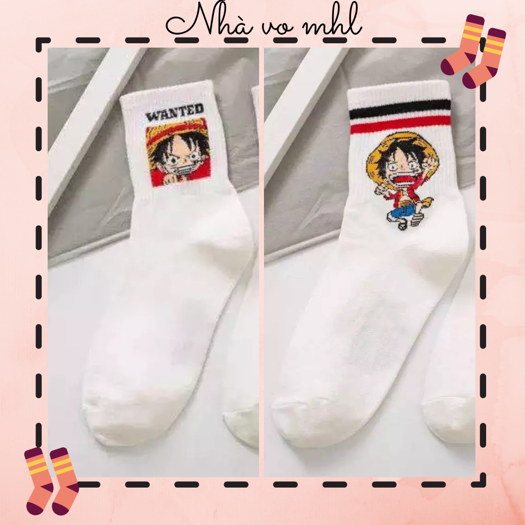 Vớ tất trắng cổ cao one piece vớ cổ cao in hình hoạt hình vớ trắng cổ cao chất cotton nhật bản cao cấp ulzzang