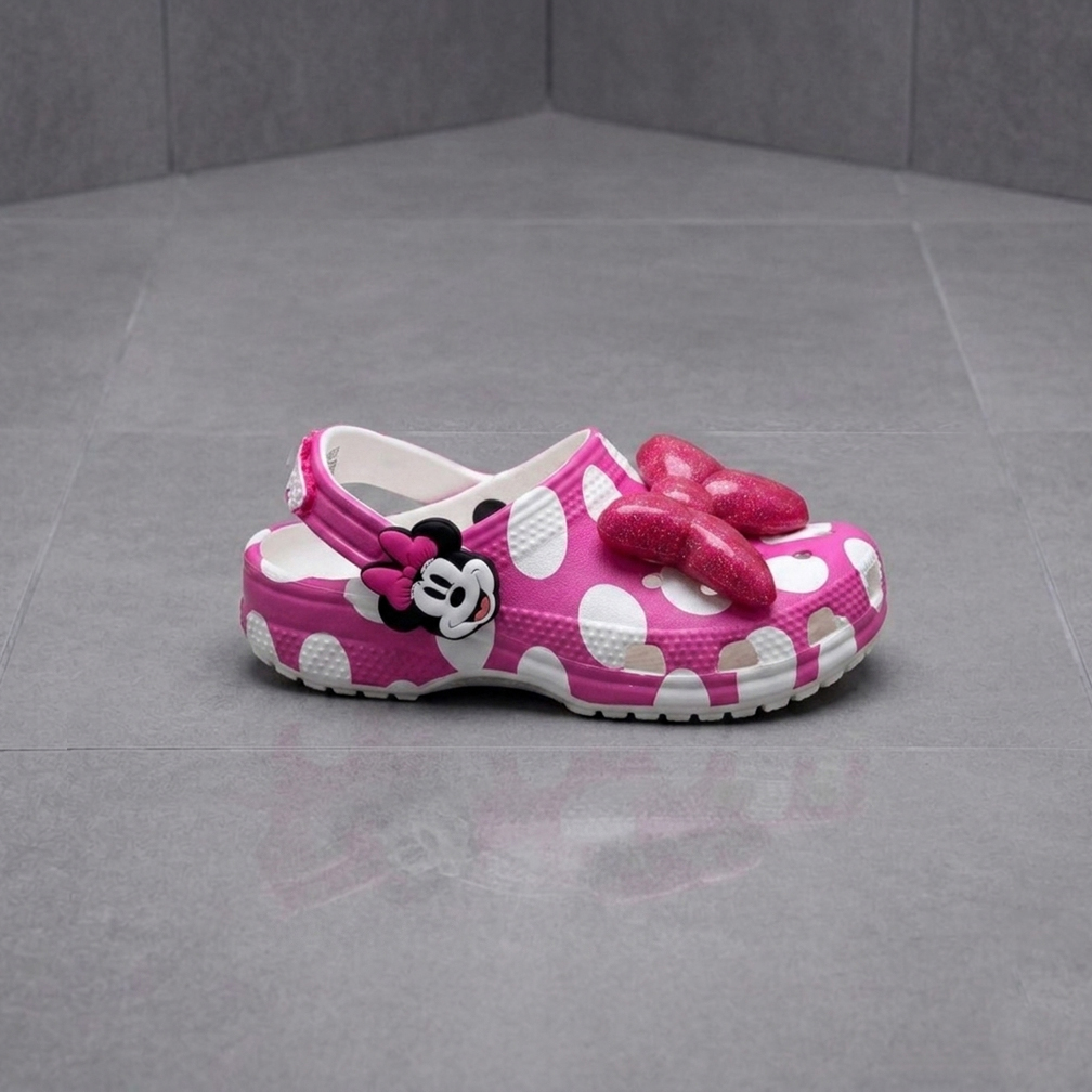 Dép nhựa bé gái Minnie Mouse chấm bi nơ, sục cho trẻ, nhựa nguyên khối siêu bền, tặng full charm nơ siêu xinh.