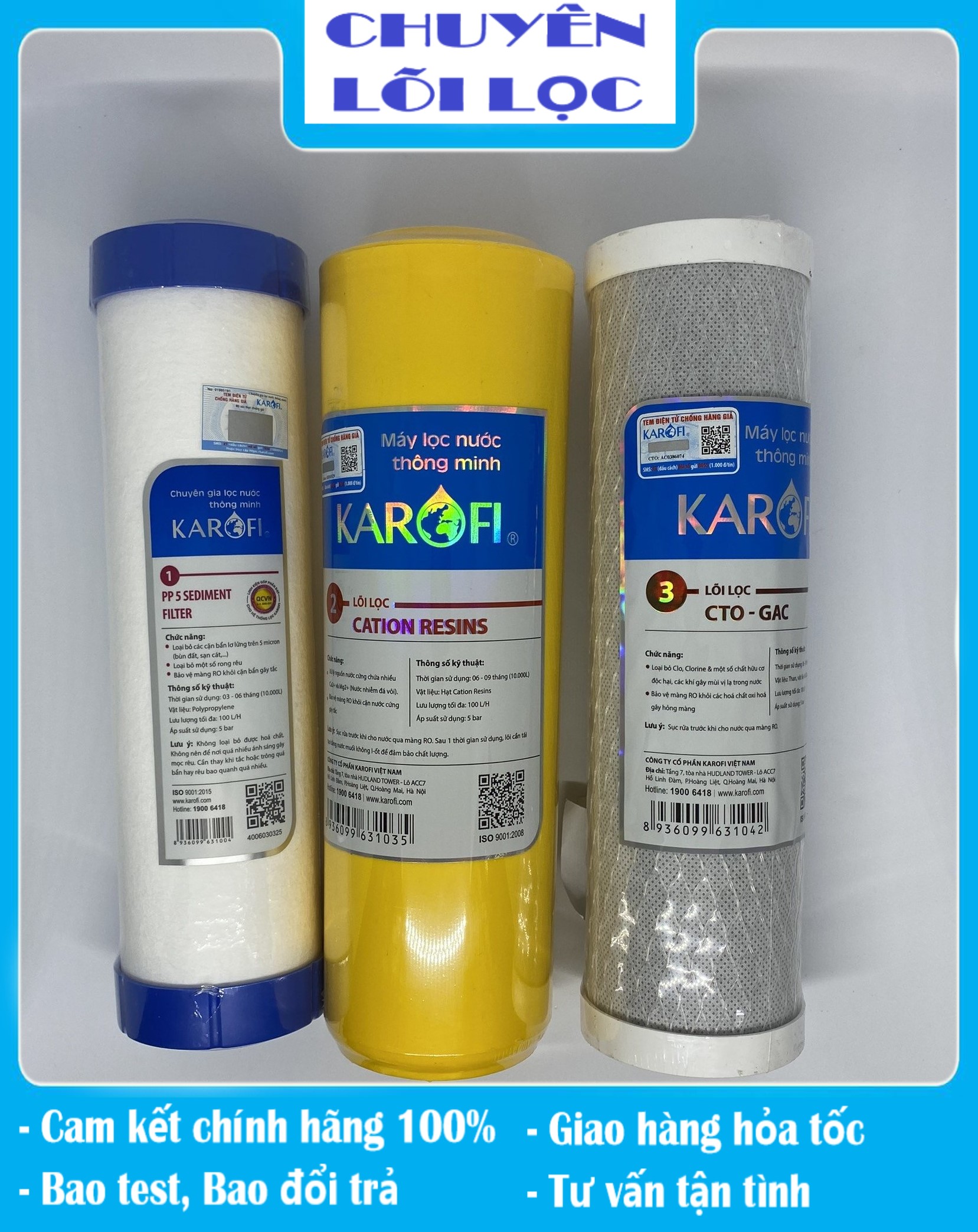Bộ 3 lõi lọc nước giếng karofi 123 chính hãng
