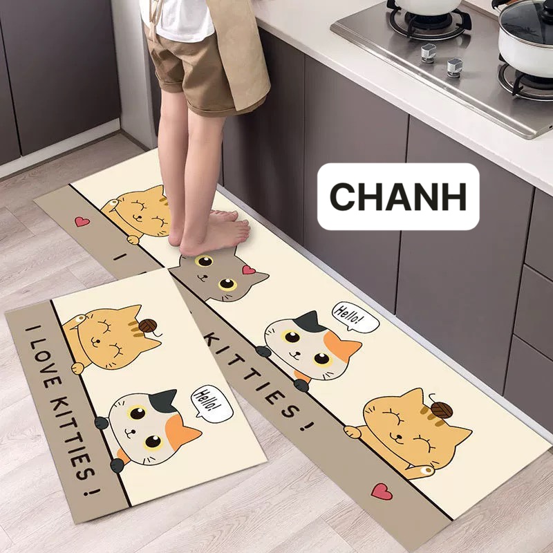 Bộ 2 Thảm Bếp 3D Lót Chân Chống Trượt - Set 2 Cái Đế Dày Hàng Cao Cấp: 40x60cm và 40x1m2