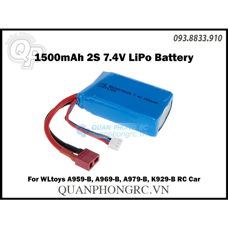 Pin 1500mah 2s 25c 7.4v lipo battery t plug for wltoys a959b - a969b - a979b - k929b