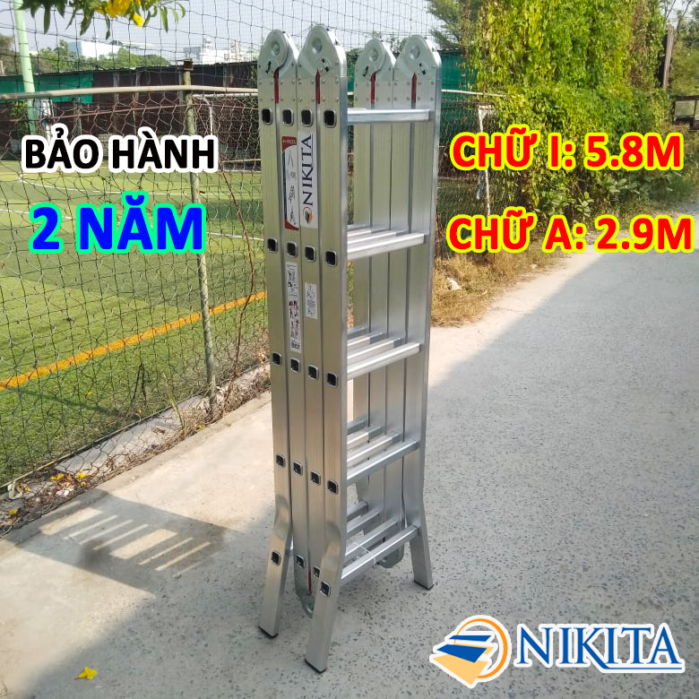 Thang nhôm gấp 4 đoạn Nikita (chữ A: 2.9m chữ I: 5.8m) TGA58 Nhật Bản - Bảo hành 2 năm