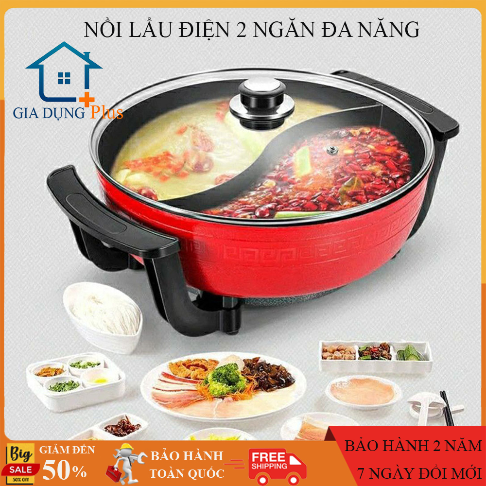 Nồi lẩu điện đa năng 2 ngăn, nồi lẩu uyên ương chống dính cao cấp thế hệ mới, làm nóng nhanh với công suất 1360W cùng 5 mức chỉnh nhiệt. Bảo hành 2 năm, lỗi 7 ngày đổi mới.