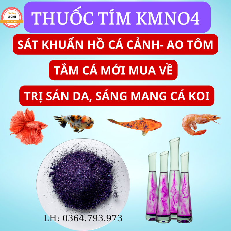 Thuoc tím kmno4 nhập khẩu- diệ.t khuẩn khử trùng hồ cá - gói 1kg - thuốc tím kmno4, tím ấn độ,sát khuẩn ao cá, khử trùng chuồng trại- thuốc tím tắm cá