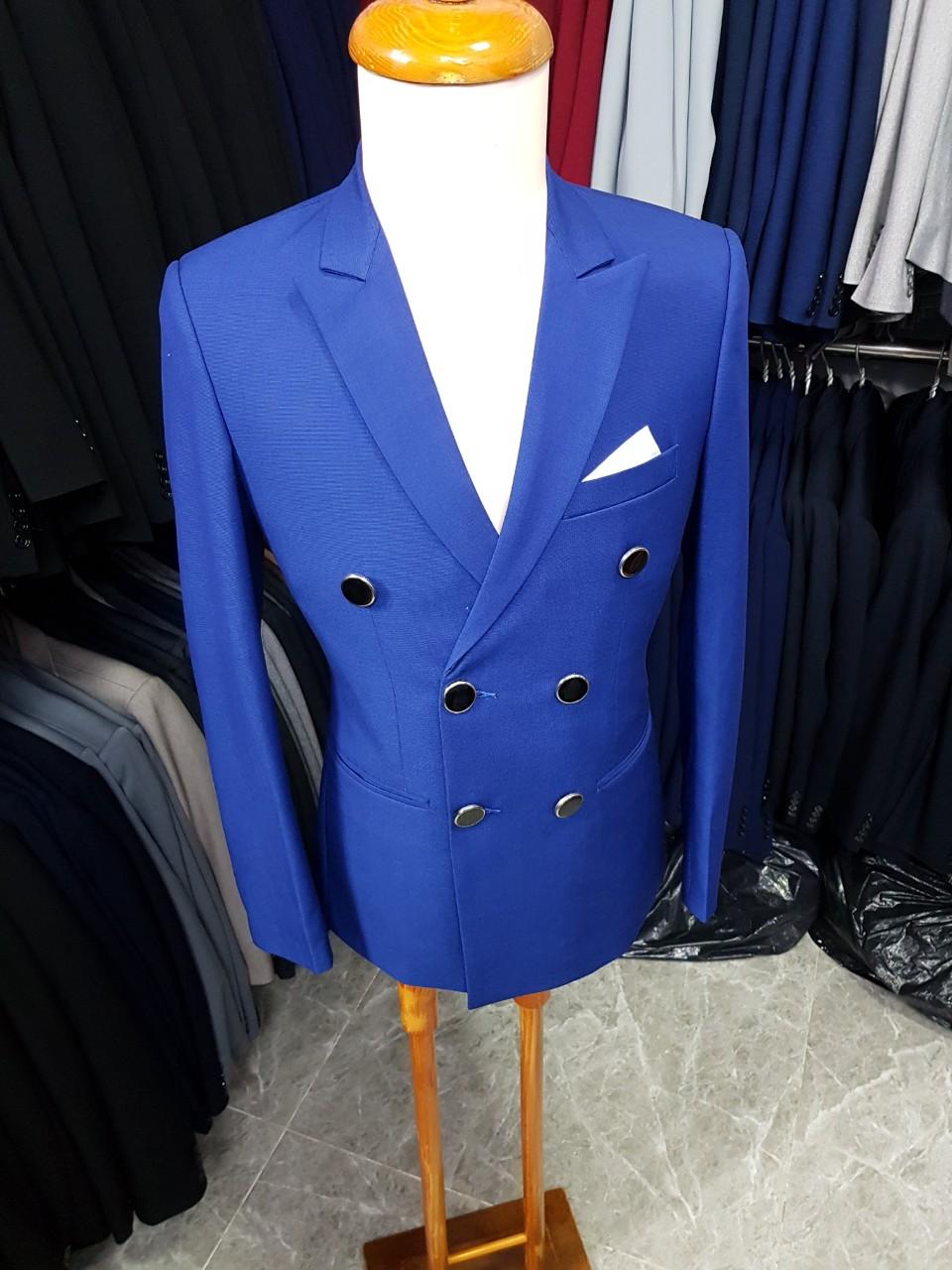 [HCM]Áo vest nam ôm body 6 cúc màu xanh coban