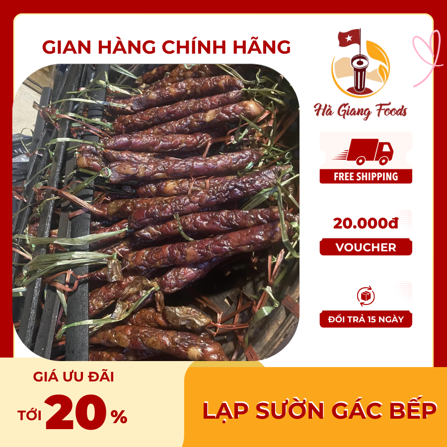 Lạp Xưởng Hà Giang Food - Lạp Xưởng Ngon Nhất Tây Bắc, Lạp Xưởng Gác Bếp Lợn Đen Loại 1 thơm hạt dổi mác khén, làm bằng vỏ lòng non