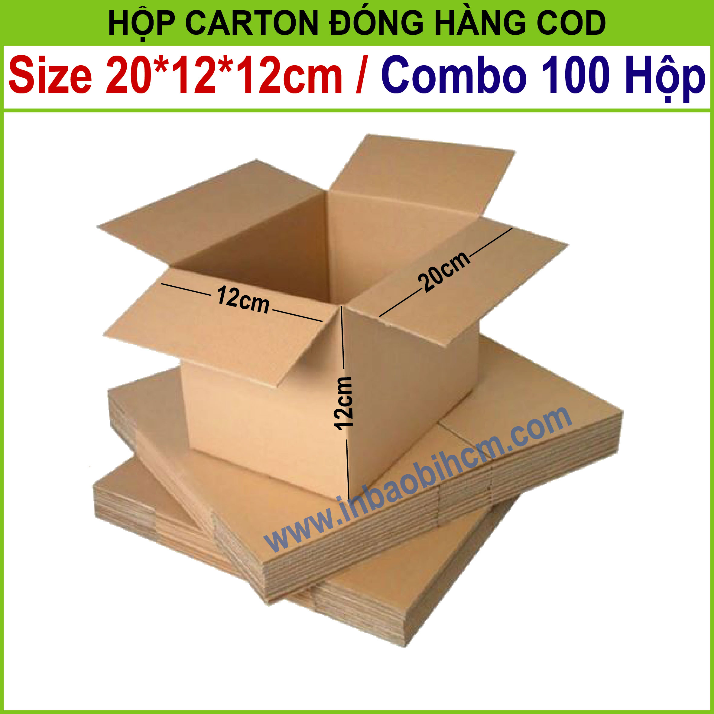 100 hộp đóng hàng cod 20x12x12 cm -