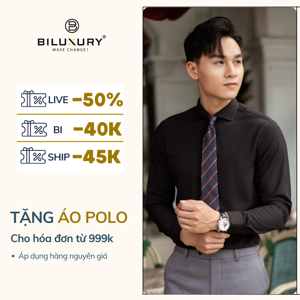Áo sơ mi dài tay nam biluxury black basic 4smdb003den