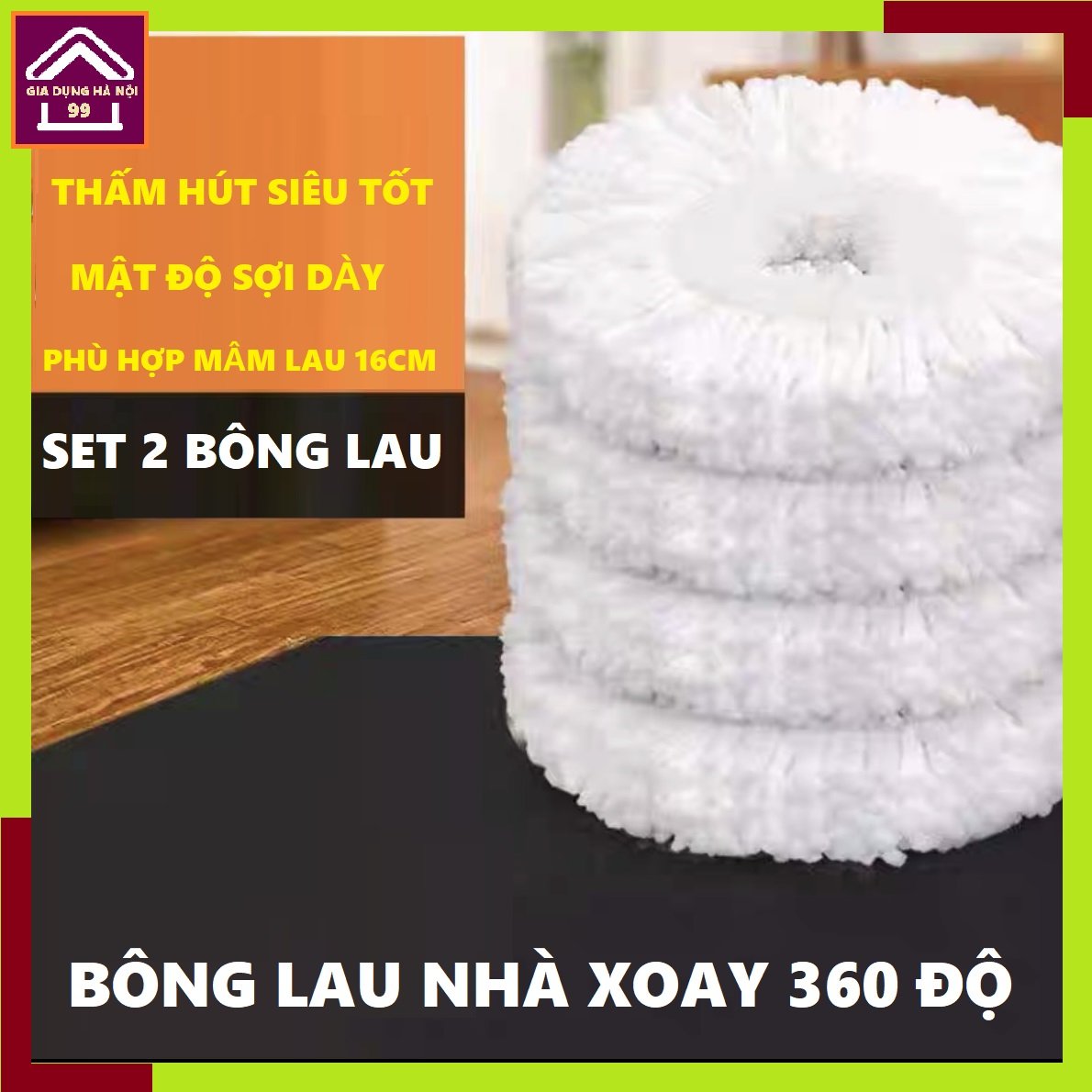 Bông lau nhà, set 2 bông lau cho cây lau nhà xoay 360 độ