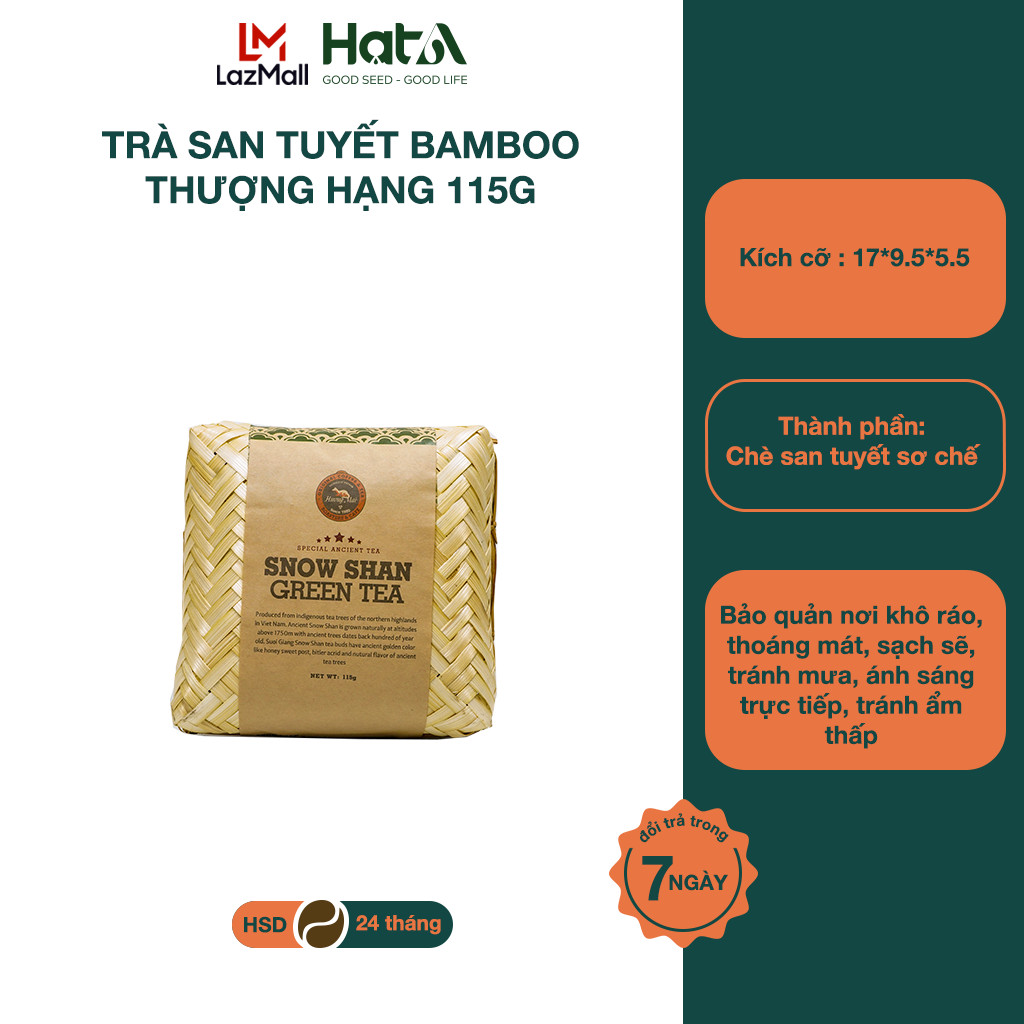 Trà San Tuyết Bamboo Thượng Hạng Hương Mai Cafe Premium Snow Shan Green Tea - 100% Lá Trà Non Tươi Sạch Trồng Trong Môi Trường Núi Cao - Hộp Tre Đan 115g
