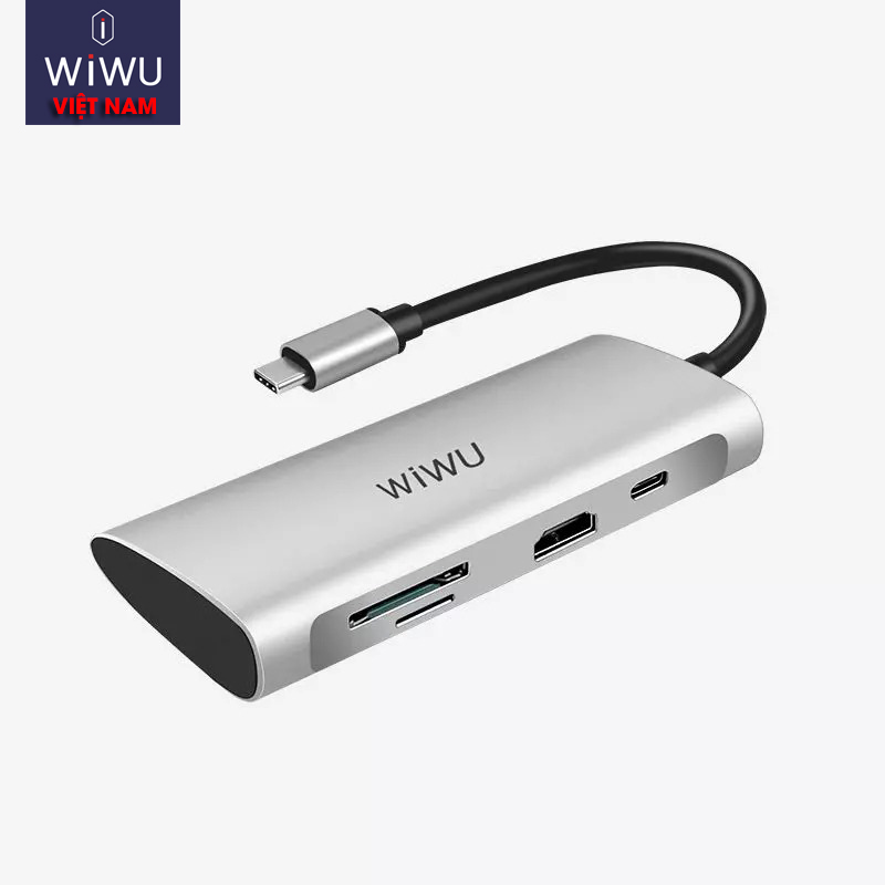 [BẢO HÀNH 12 THÁNG] Bộ chuyển đổi Hub 7in1 WIWU Alpha 731HP từ TypeC sang 3*USB3.0/HDMI/TypeC/Đọc thẻ SD+MicroSD