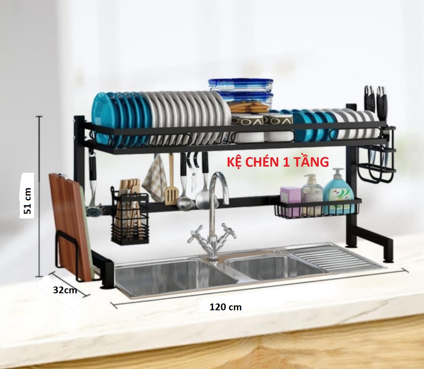 [FREESHIP] Kệ chén đa năng 1 tầng Q02 Để Trên Bồn Rửa Bát Thiết Kế Thông Minh Chất Liệu Thép Carbon Không Han Gỉ Sơn Đen Tĩnh Điện Cao Cấp - Thế Giới Gia Dụng QAMI