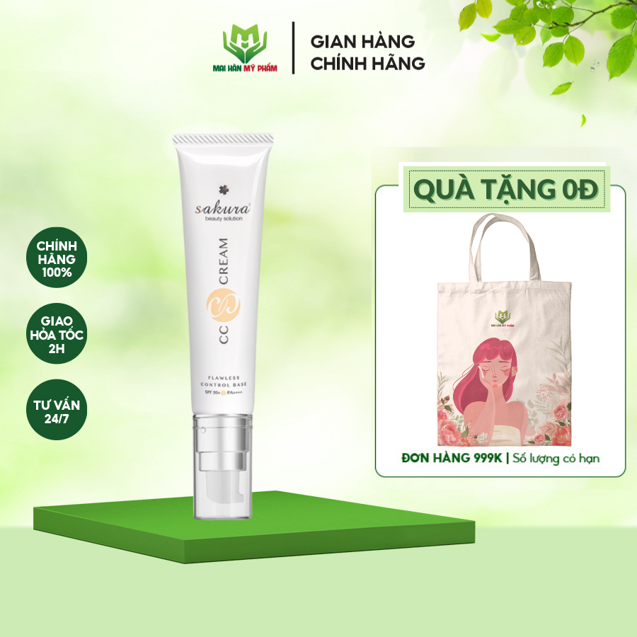 Kem trang điểm chống nắng Sakura Cc Cream Flawless Control Base sáng đều màu da 40ml