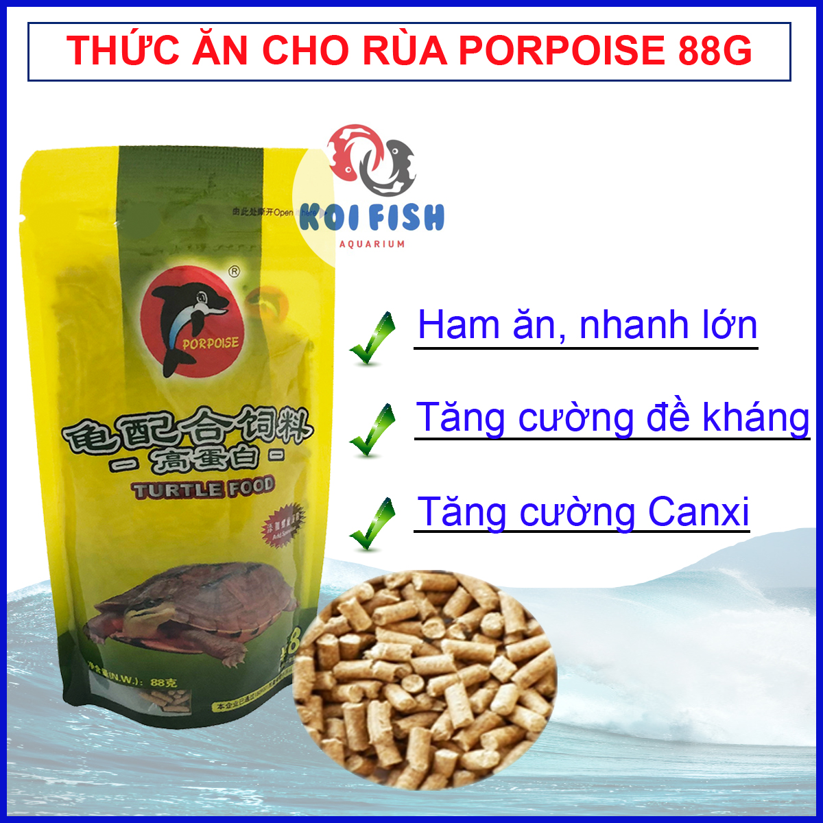 Thức ăn cho rùa Porpoise 88g, cám rùa thơm ngon, giàu đạm giúp rùa nhanh lớn, tăng cường canxi