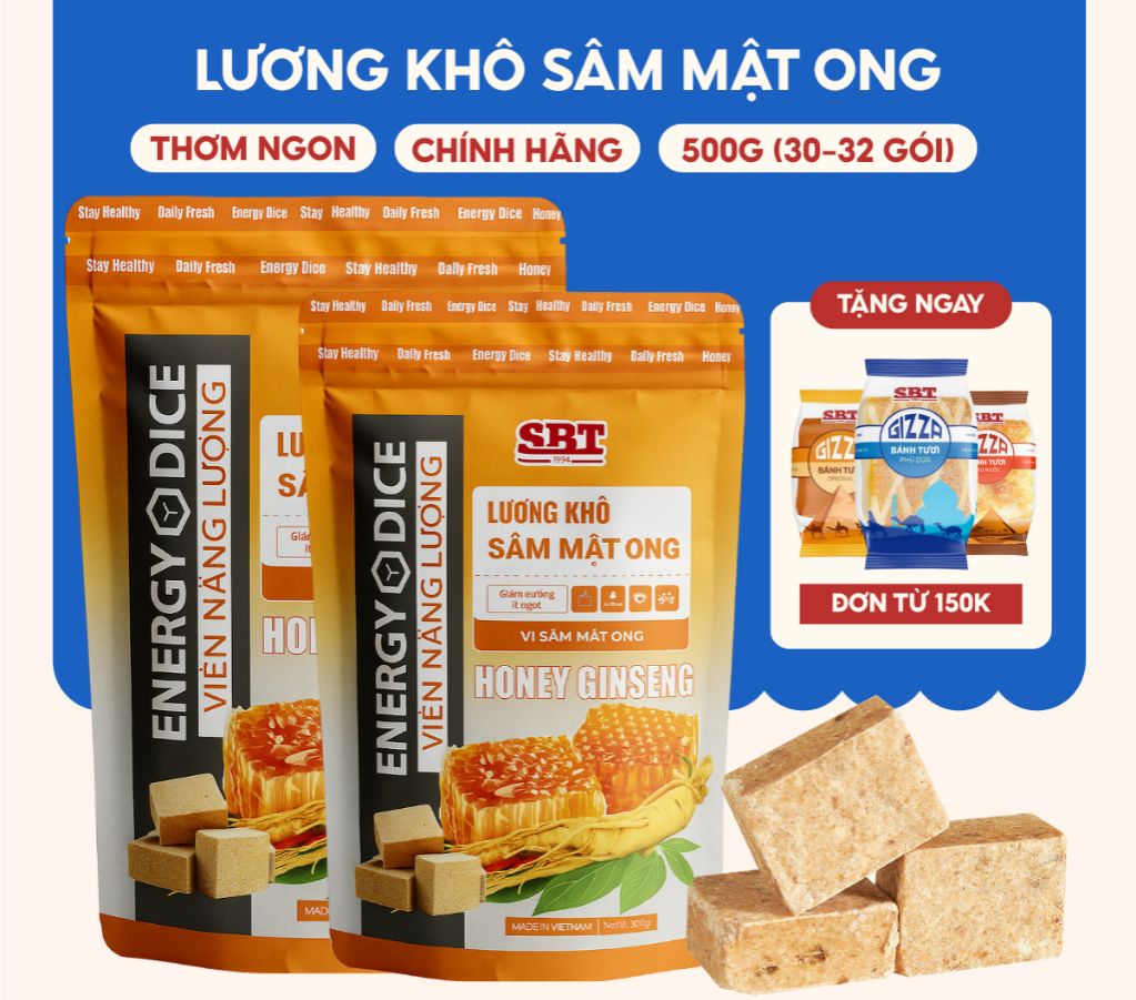 Lương Khô SBT Vị Nhân Sâm Mật Ong Loại 500g Thơm Ngon Bổ Sung Dinh Dưỡng - Lương Khô Chính Hãng SBT