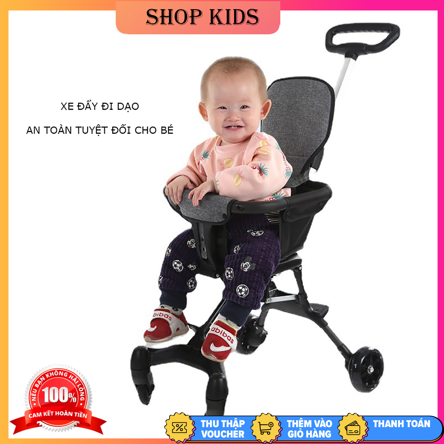 Xe đẩy cho bé có đệm ngồi, Xe đẩy đi dạo, Xe đẩy gấp gọn em bé đi du lịch siêu gọn nhẹ , Siêu chắc chắn Xoay 2 chiều đa năng