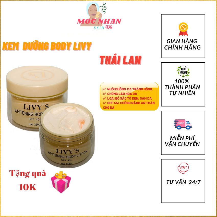 [QUÀ TẶNG ] Kem Body LIVY Vàng Kem Dưỡng Trắng Body LIVY'S HÀNG CHUẨN THÁI LAN, Kem Body Livy's Vàng mẫu Kem siêu thấm nhanh chống Nắng Thái Lan, Kem body hương nước hoa,Kem dưỡng ẩm không bết dính,Tặng thu cột tóc HQ, Moc Nhan Skin